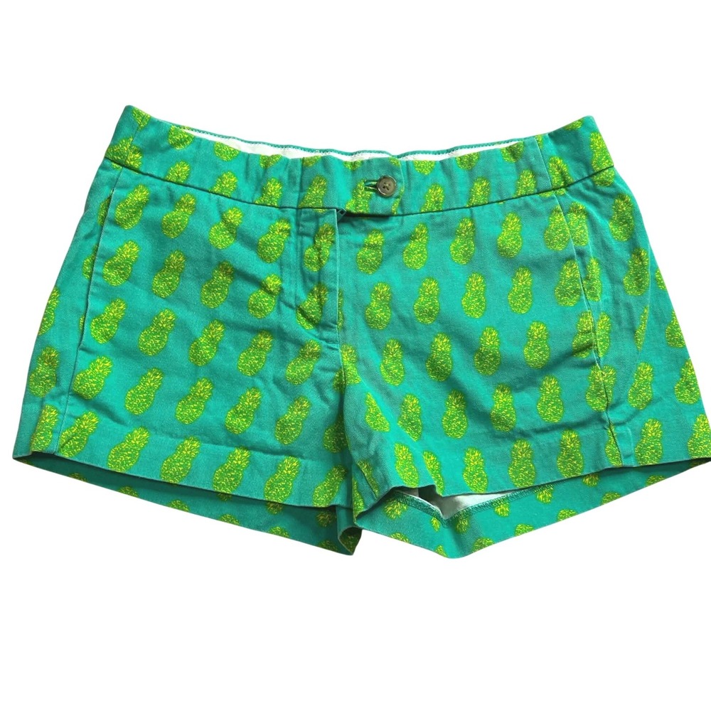 J.Crew Women Green Yellow Pineapple Print Chino Shorts Size 2 G2317 Cotton